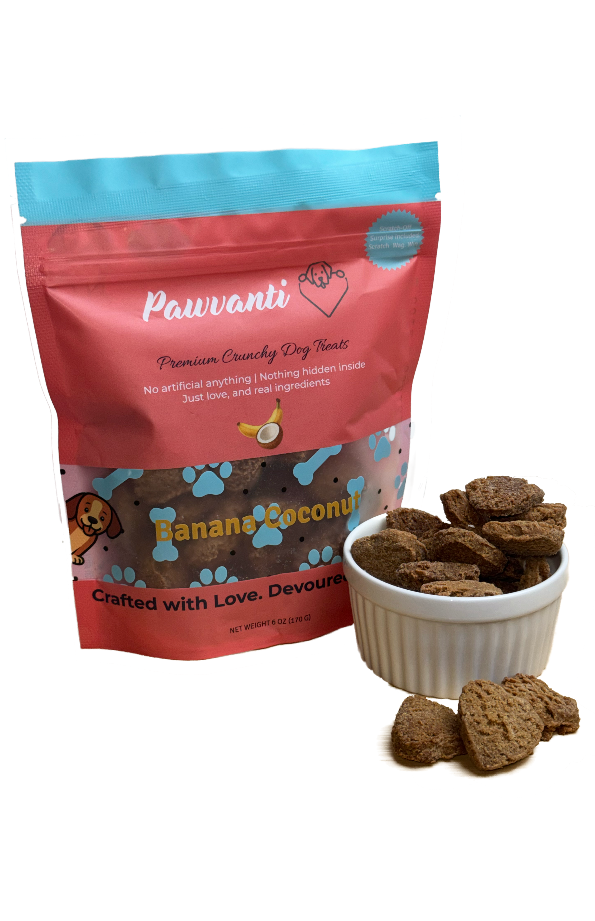 Pawvanti soft and crunchy dog treat bundle with assorted treats in colorful packaging, perfect for rewarding furry friends.