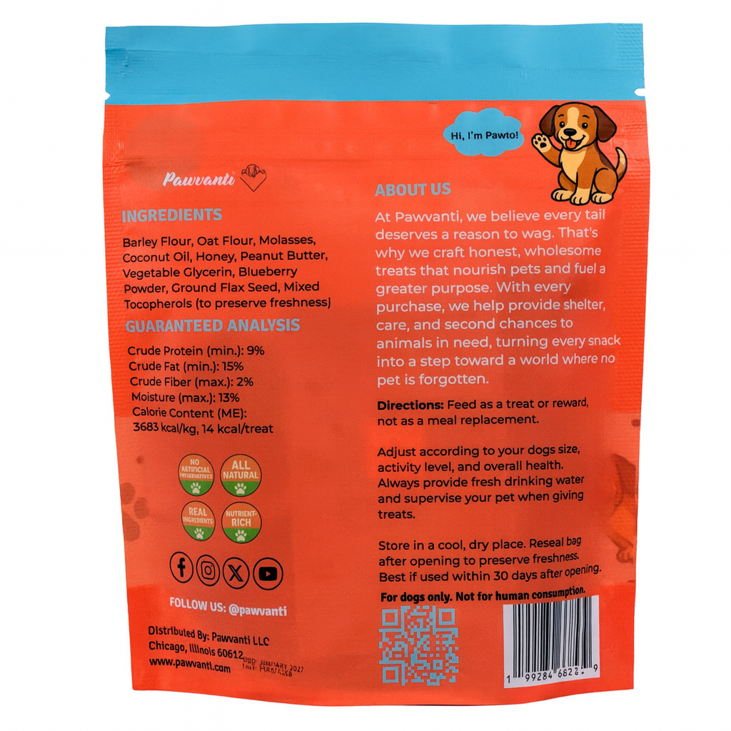 Peanut Butter Blueberry Soft and Chewy Dog Treats - Pawvanti